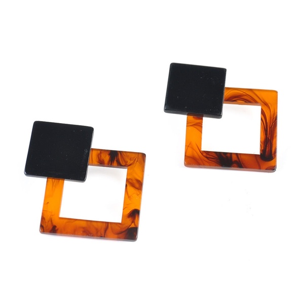 Jewelry - Tortoise Shell Resin Acrylic Drop Earrings Squares